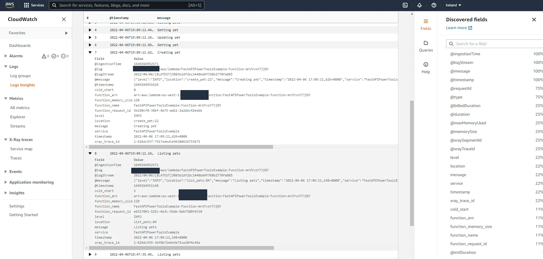 CloudWatch logs with Lambda context