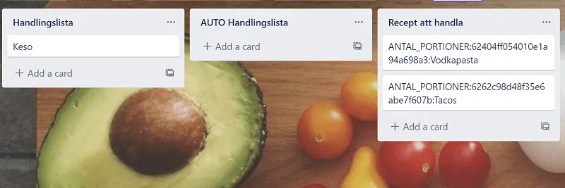Recipes added to the "Recipes to buy" list with a placeholder number of servings