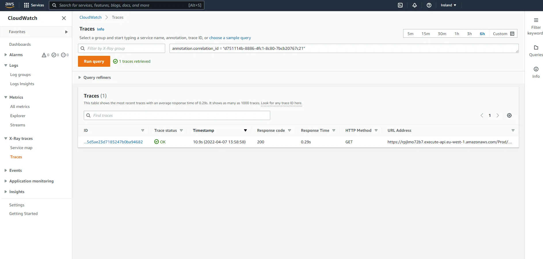 AWS X-Ray query by correlation ID