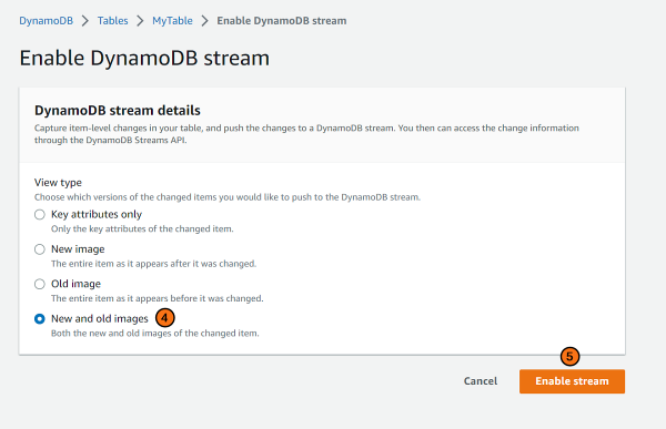 DynamoDB stream configuration